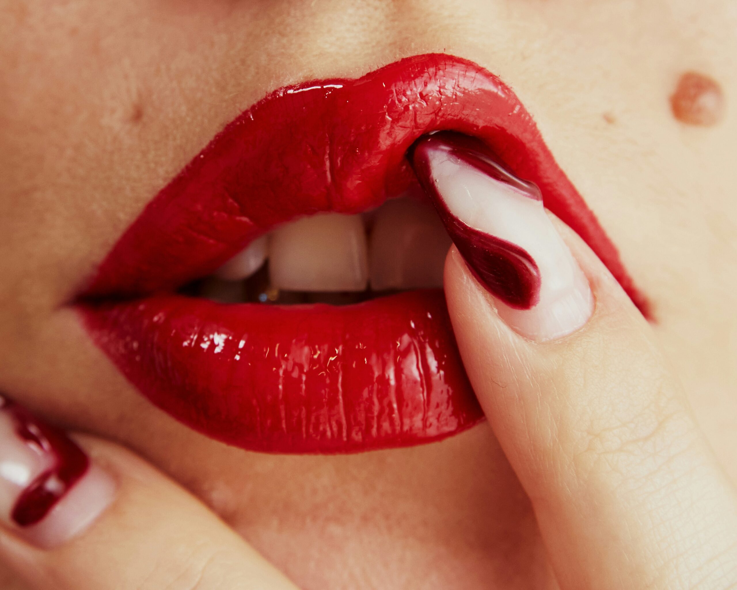 Mouth with matte lipstick makeup
