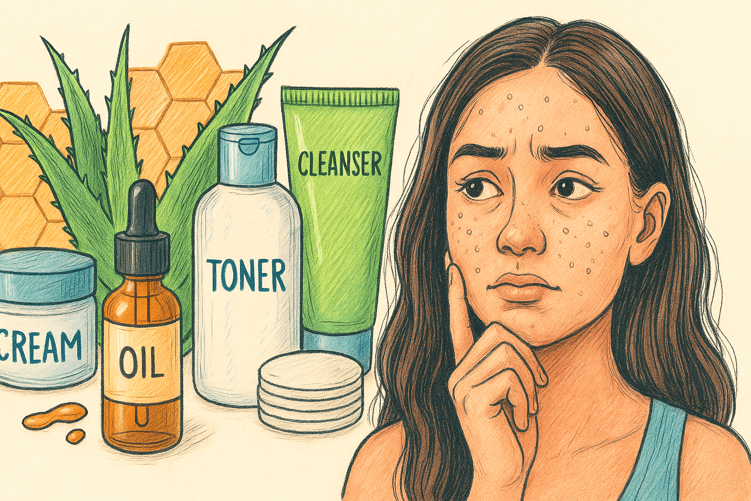Budget-friendly skincare routine for oily skin featuring natural ingredients like aloe vera and honey