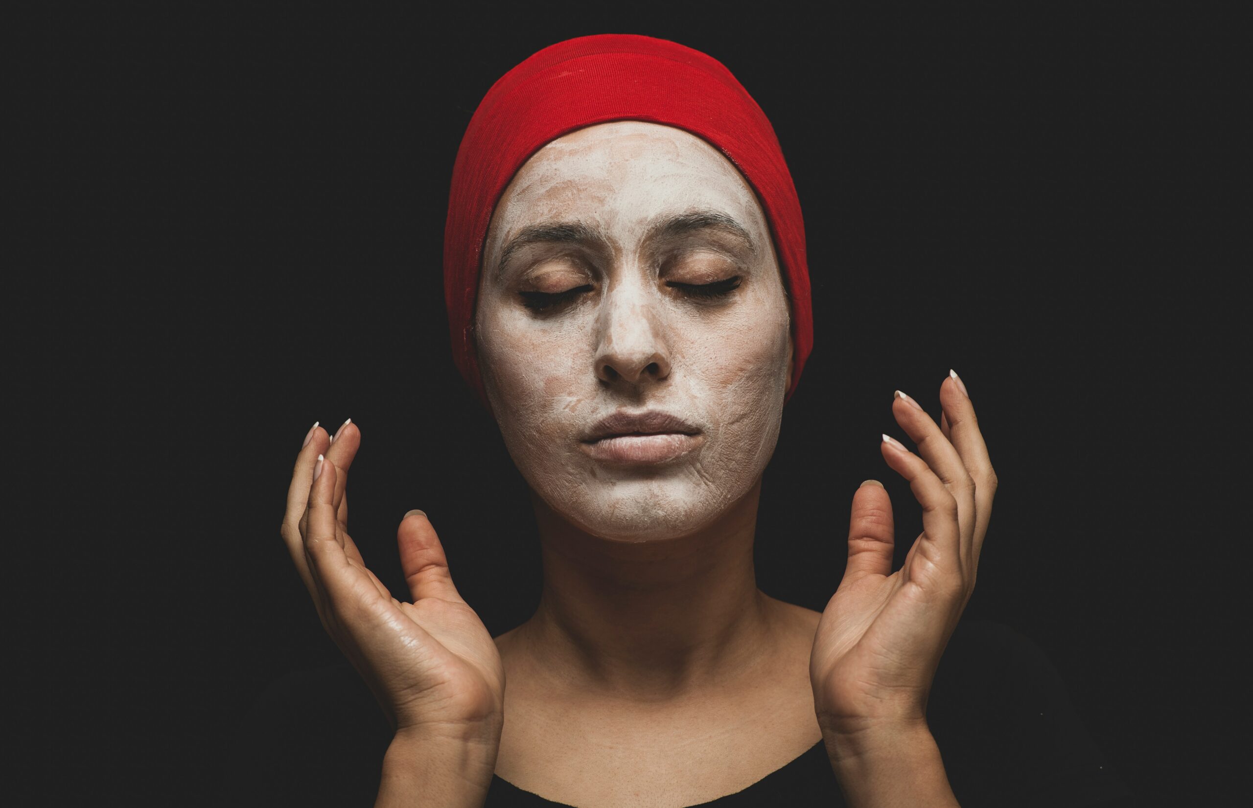 Woman showing her skincare routine at night